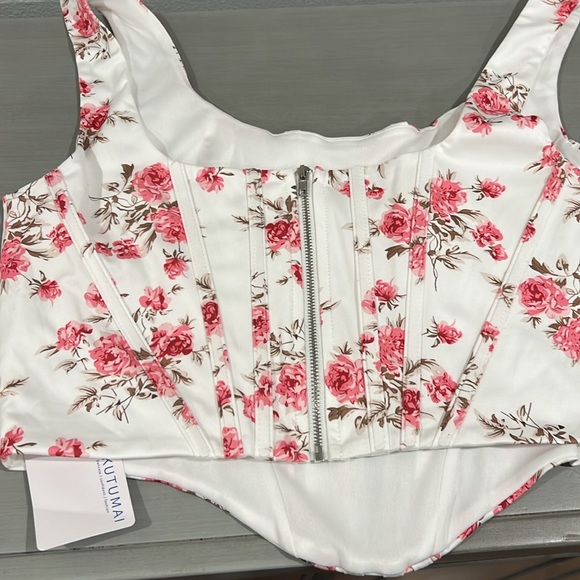 KUTUMAI Women's Summer Floral Corset Crop Top Strap Boned Bustier Zip Back - Picture 7 of 10